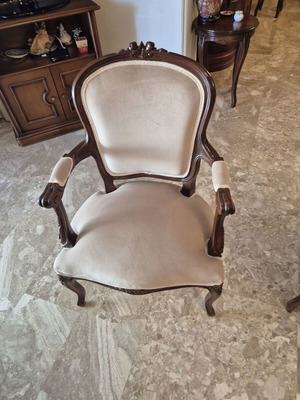 Louis XV armchair like new, beige velvet