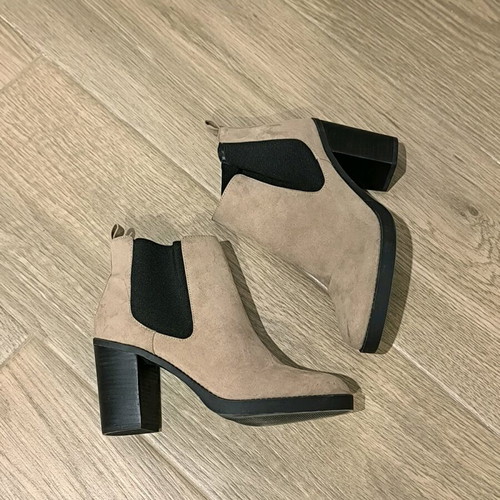 Beige Suede Ankle Boots with Square Heel Like New
