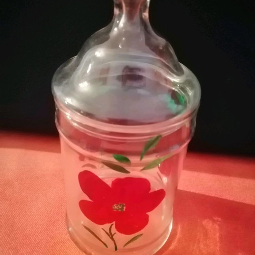 Anchor Hocking Foxy Flowers vintage glass storage jar with lid