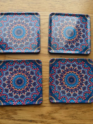 Square coasters new with colorful unique designs, set of 4