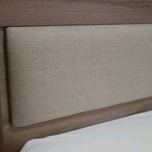 Wooden bedroom set with semi-double bed, nightstand, and chest of drawers