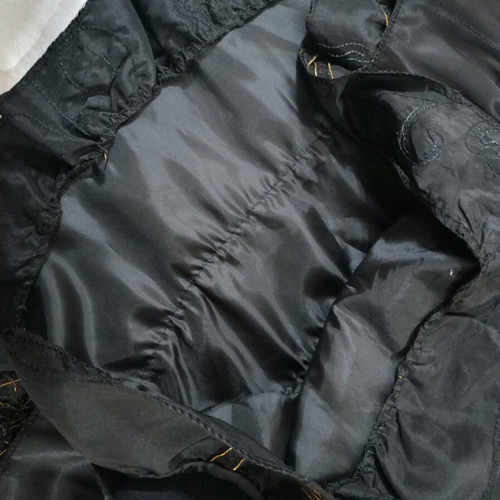 Satin mini skirt black like new with layered ruffles and gold details