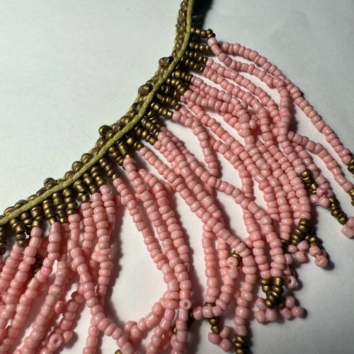 Handmade necklace pink with golden bronze bead like new