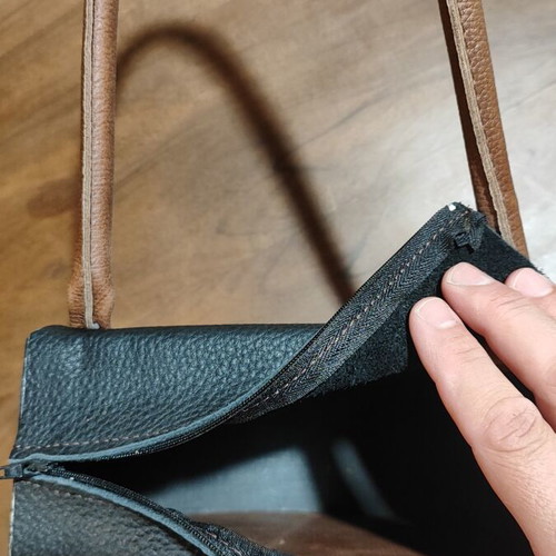Handbag new, handmade wood and calf leather with brass details