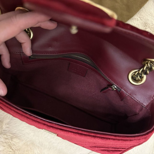 Gucci Marmont Flap bag used, velvet burgundy, crossbody