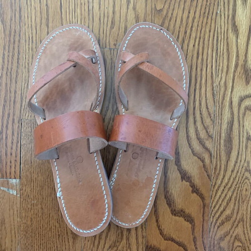 Olgianna Mellissinos leather sandals used, brown, size 39