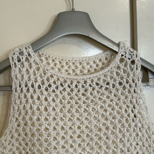 White fishnet top with loose knit, size S