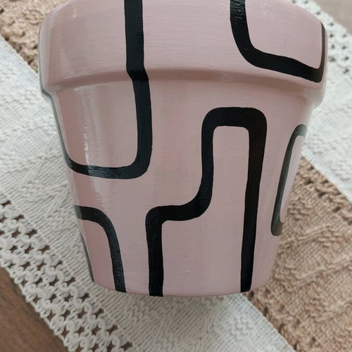 Hand-painted terracotta flowerpot with glossy finish, new