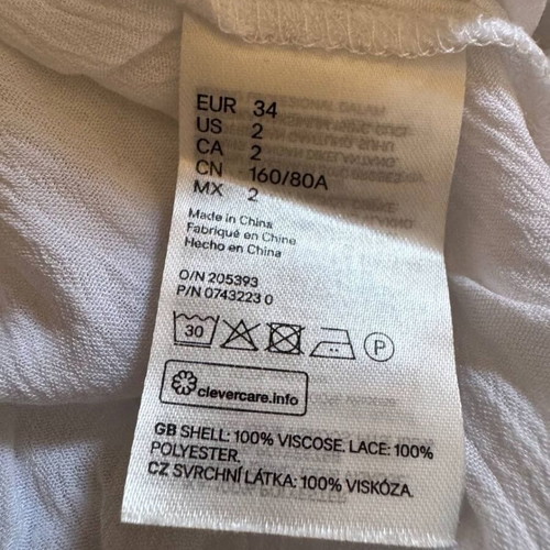 H&M Summer Cami Top with Lace Size EUR 34 Like New