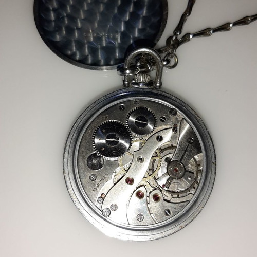 Pocket Watch Technos used, with silver chain, 1947, Swiss Made