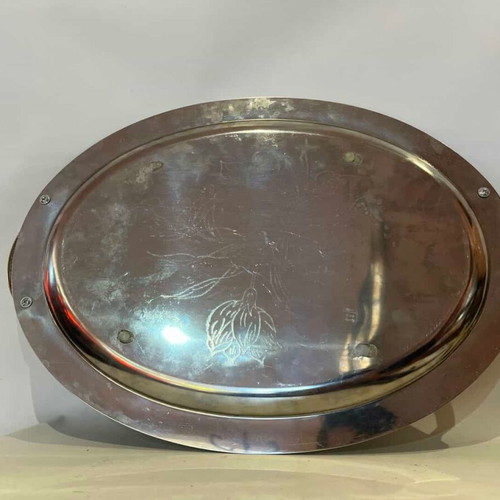 Vintage oval serving tray stainless steel 18/10 with 24K gold details used