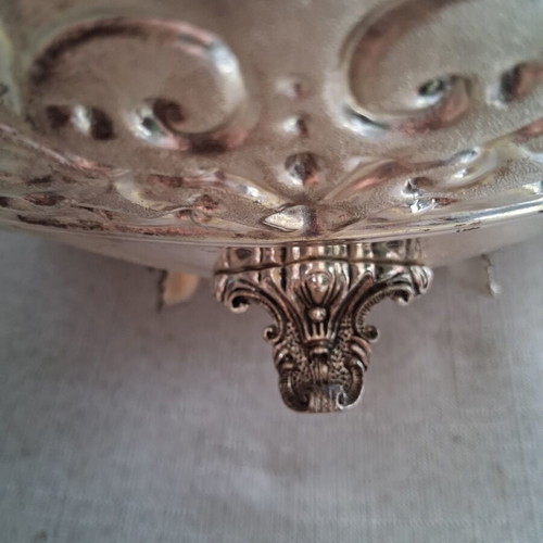Vintage silver-plated tray 25cm used, decorative baroque design