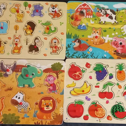 Wooden baby puzzle like new with animals and fruits