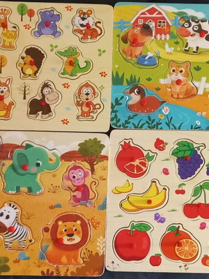Wooden baby puzzle like new with animals and fruits