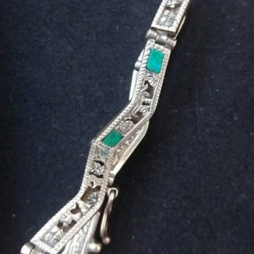 Antique massive bracelet with emeralds 950 silver used