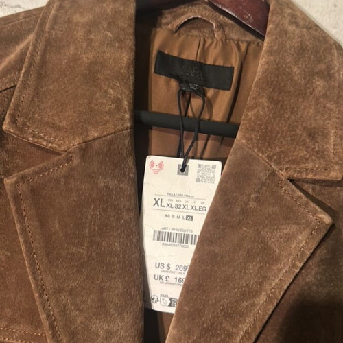 Zara Suede Leather Jacket new, oversized, brown, size XL