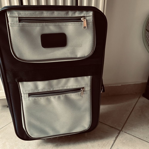 Cabin suitcase new, dark blue and grey, small with wheels