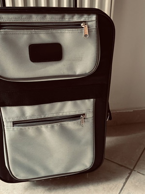 Cabin suitcase new, dark blue and grey, small with wheels