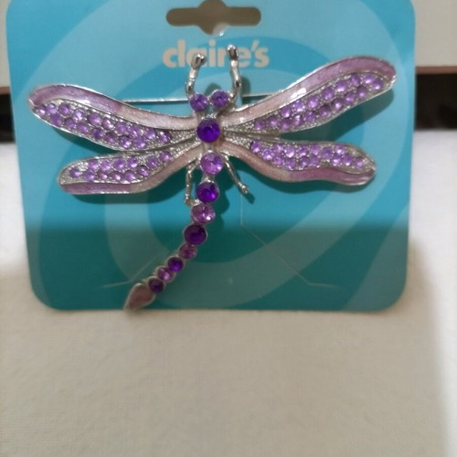 Metal butterfly brooch old unused with purple rhinestones
