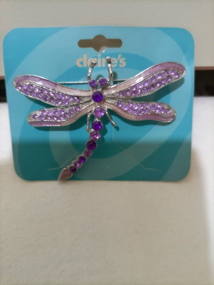 Metal butterfly brooch old unused with purple rhinestones