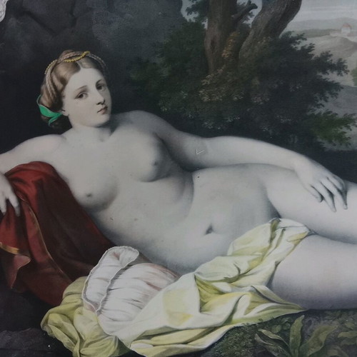 Chalcography The Resting Aphrodite 1850 hand-colored, used 60x43cm