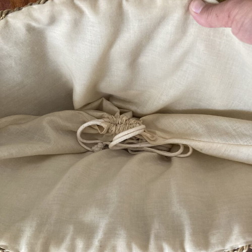 Large woven straw tote bag, shoulder style, beige and hazelnut