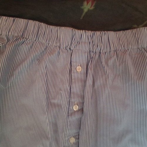 Striped blouse turquoise with white off-shoulder, buttons, like new