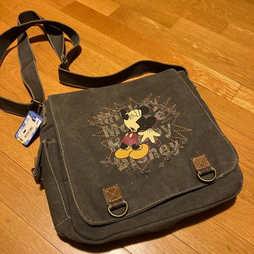 Fabric crossbody bag with Mickey like new, gray