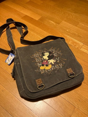 Fabric crossbody bag with Mickey like new, gray