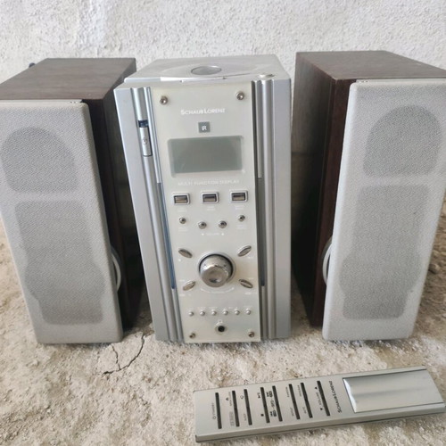 Mini stereo system used with two speakers and remote control