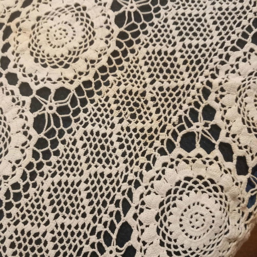 Knitted handmade blanket used white with fine yarn