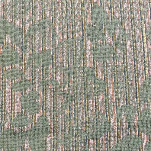 Vintage beach towel used, mint green with floral pattern