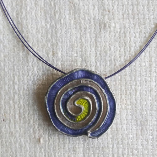 Necklace with blue enamel spiral new