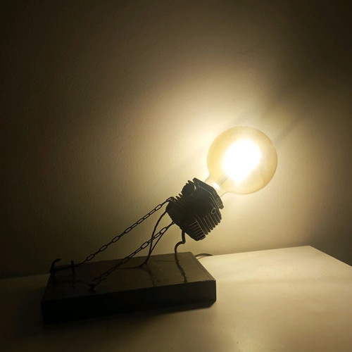 Handmade desk lamp from chainsaw parts and wood new