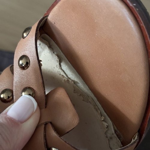 Vince Camuto leather flat sandals used, size 38, brown with studs