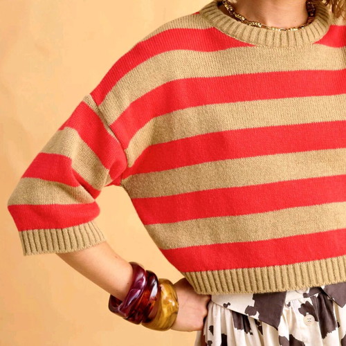 Knitted crop top Karavan new, beige and coral