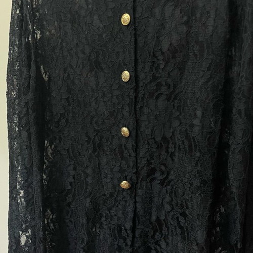 Black vintage long lace jacket used, size M