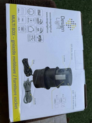 Πρίζα γραφείου Design Light MULTIBOX καινούργια, 4xDE, USB, USB-C, QI, RJ45, 2μ, μαύρο