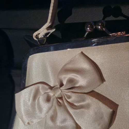 Avon vintage satin evening bag new, ecru with bow