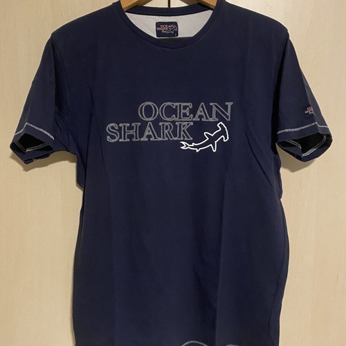 Ocean Shark cotton t-shirt used, blue, embroidered print