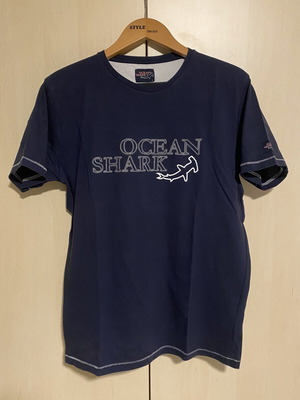 Ocean Shark cotton t-shirt used, blue, embroidered print