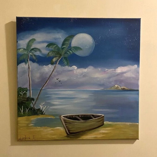 Handmade painting on canvas with tropical seaside landscape new