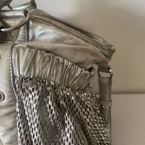Miu Miu Vintage Bag used, metallic silver leather with perforated design