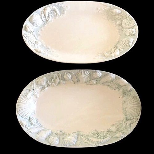 Oval ceramic platters used with summer-themed carving