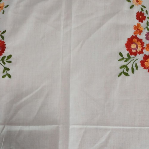 Handmade tablecloth linen fabric with embroidered floral designs