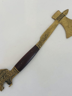 Vintage axe bottle opener used, brass and wood