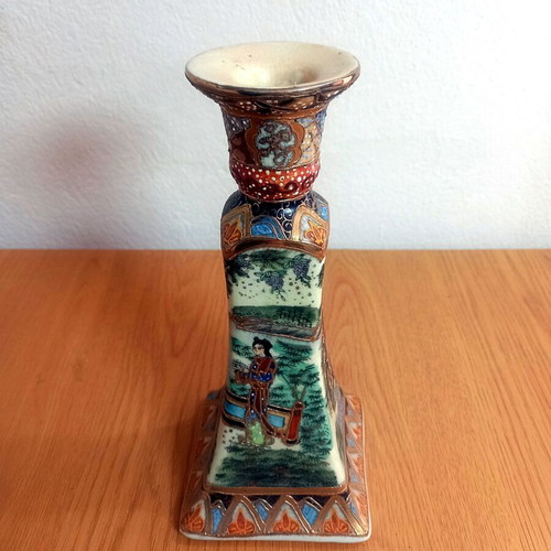 Royal Satsuma candlestick used, hand-painted
