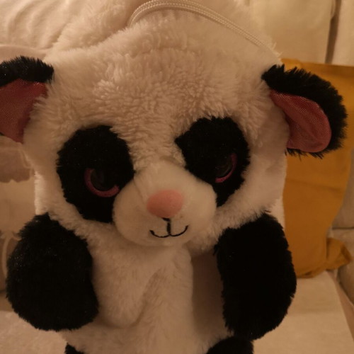 Panda kids backpack like new, fluffy with pink straps