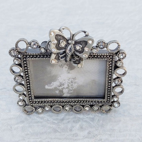 Mini metal Art Nouveau frame like new with rhinestone decoration