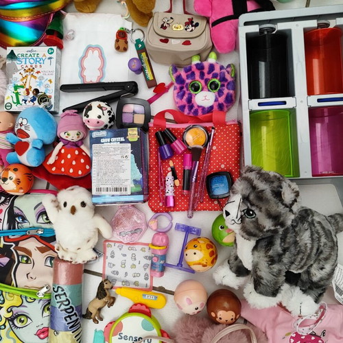 Girls' toys used, plush bags, dolls, parts and accessories set